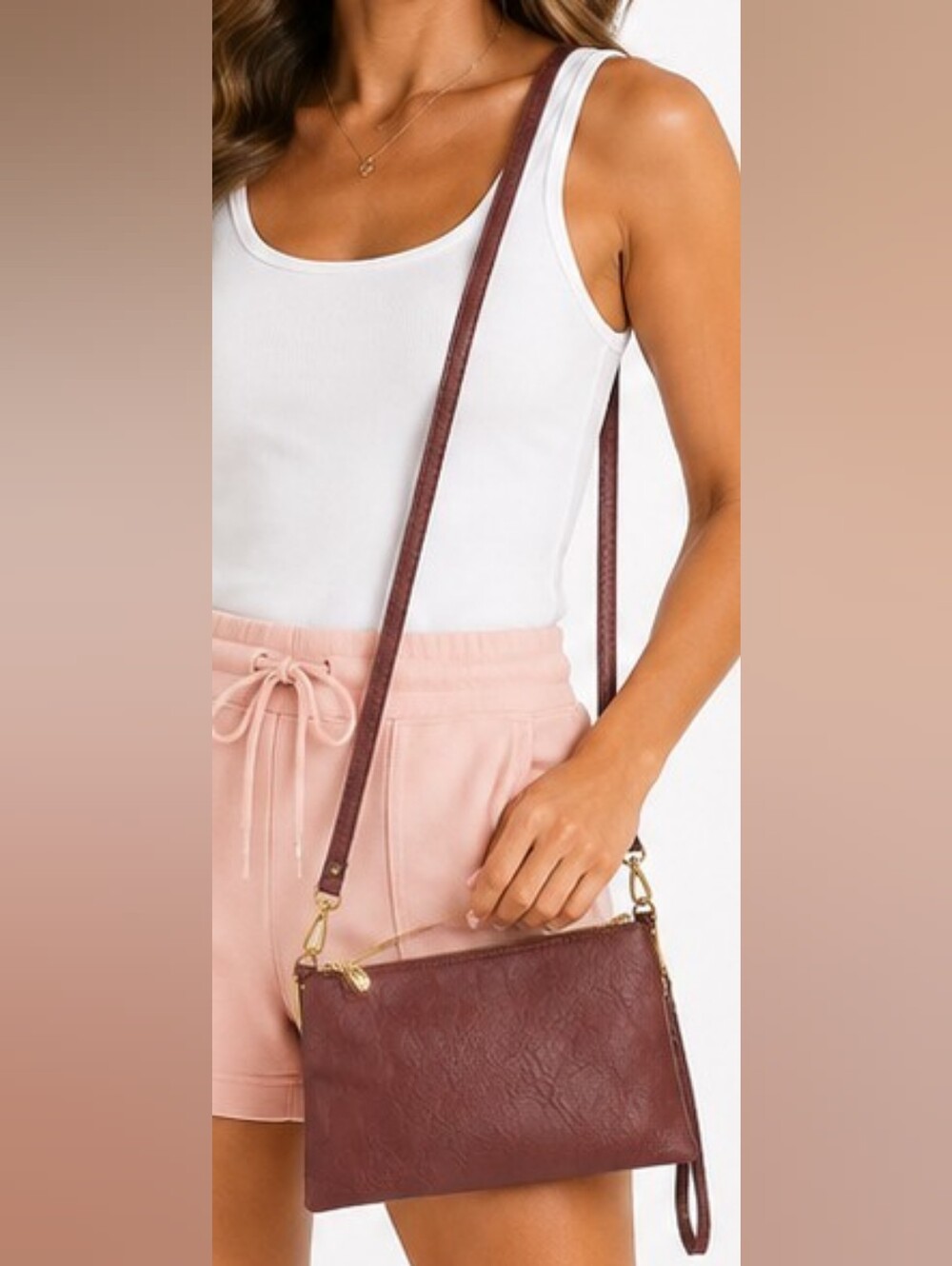 Jen & Co. Brown Buttery Leather Crossbody  Clutch Handbag